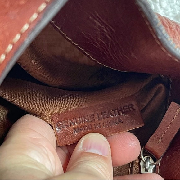 Vintage Fossil Sedona II Italian Cognac/Brown Leather Scoop Purse w/ Feet - Picture 8 of 11